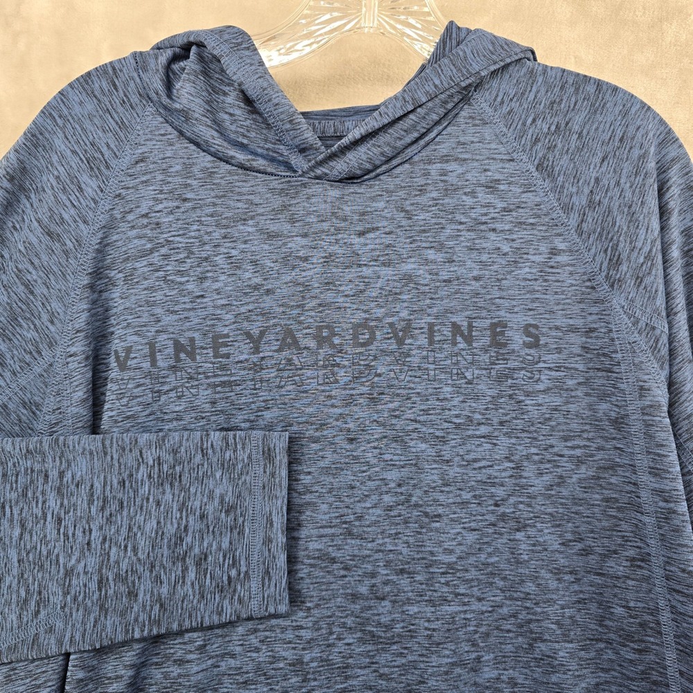 Vineyard Vines Hoodie Mens‎ Medium Blue Performance Long Sleeve Space Dye Logo